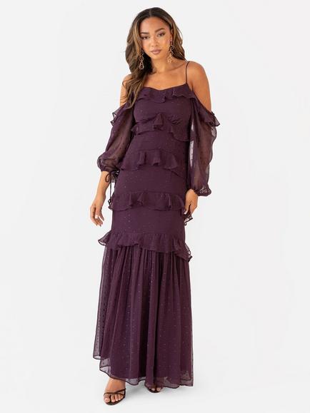 Anaya With Love Cold Shoulder Ruffle Maxi Dress, Fig, Fig
