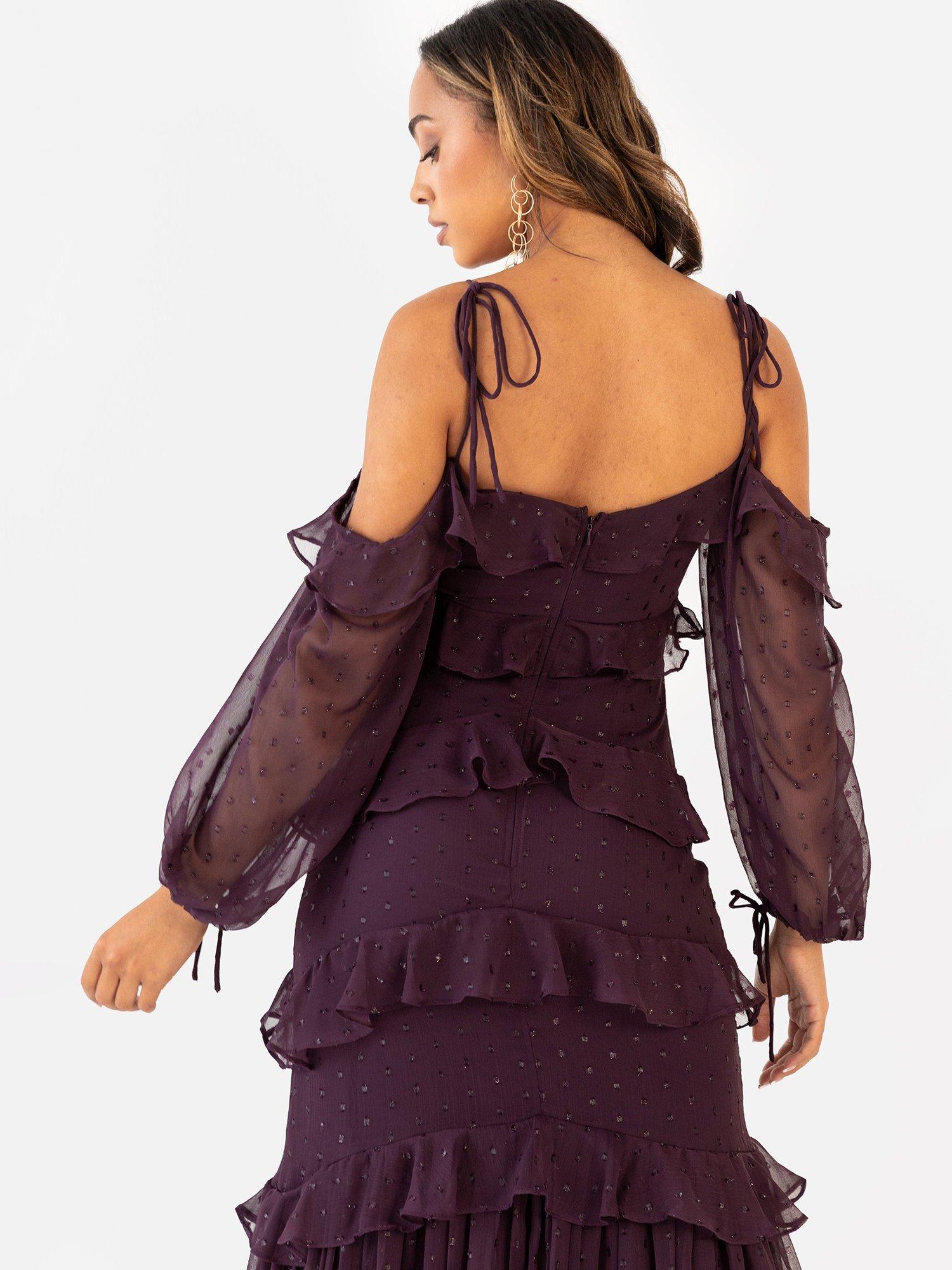 Product image 6 of 6, which shows Anaya With Love Cold Shoulder Ruffle Maxi Dress, Fig, 6