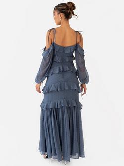 Anaya With Love Cold Shoulder Ruffle Maxi Dress, Vintage Indigo - view 2, Vintage Indigo