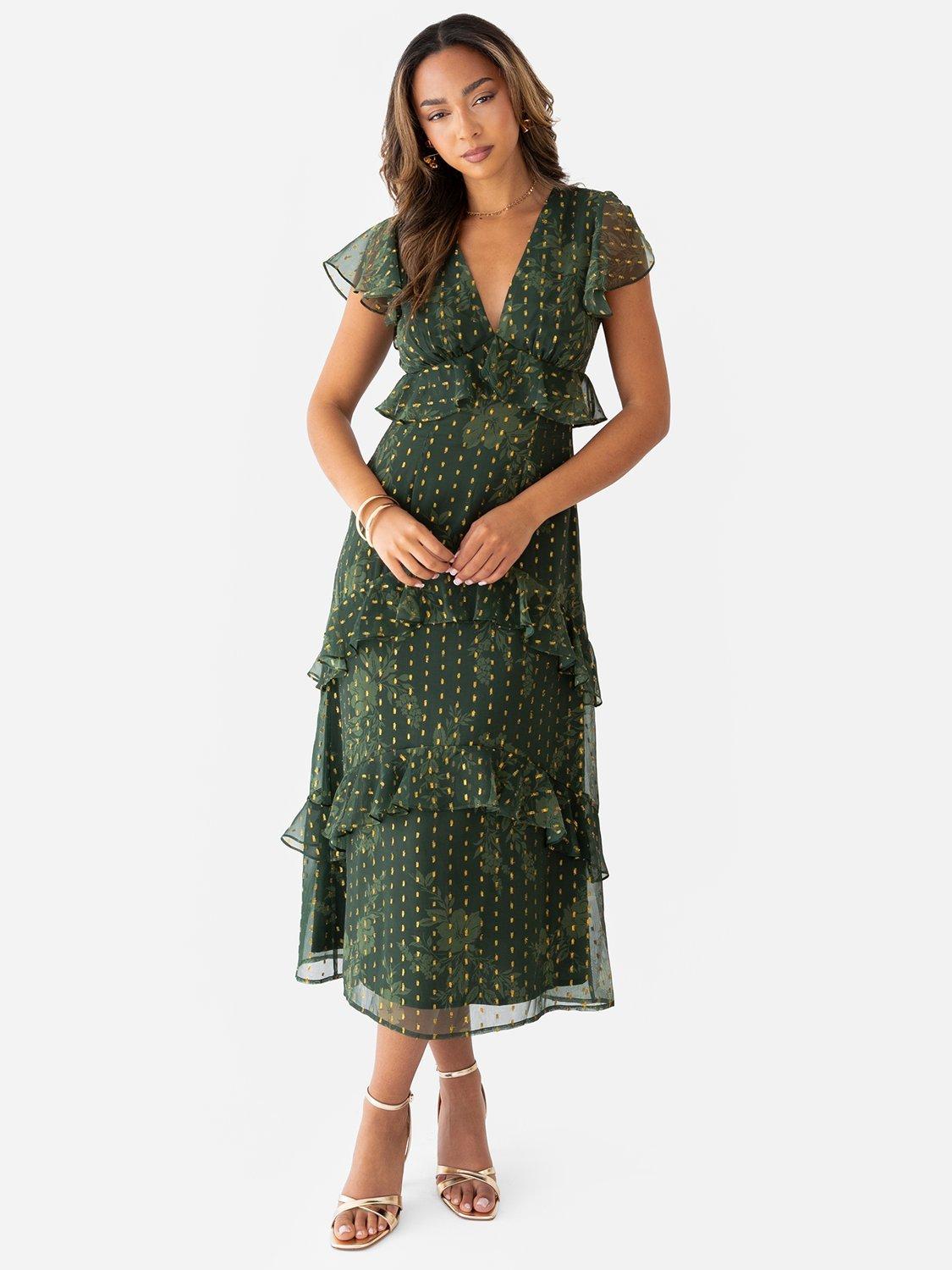 green emerald velvet dress Anna Green Embellished Cape Detail Midaxi Dress main image 1
