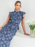 Anaya With Love Floral Flutter Sleeve Maxi Dress, Storm Blue