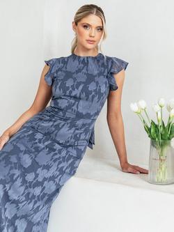 Anaya With Love Floral Flutter Sleeve Maxi Dress, Storm Blue - view 2, Storm Blue