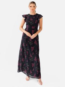 Anaya With Love Floral Flutter Sleeve Maxi Dress, Black, Black