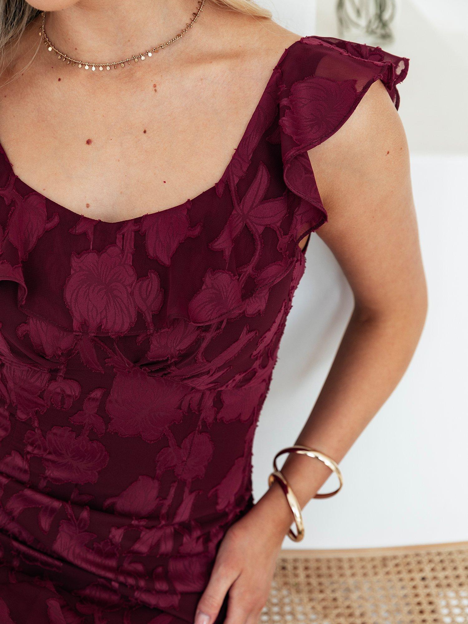 Product image 7 of 7, which shows Anaya With Love Tie Back Ruffle Maxi Dress, Dark Raspberry, 6