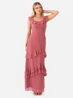 Anaya With Love Tie Back Ruffle Maxi Dress, Garnet Rose