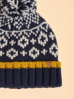 Brakeburn Langton Fairisle Beanie Hat, Navy - view 2, Navy