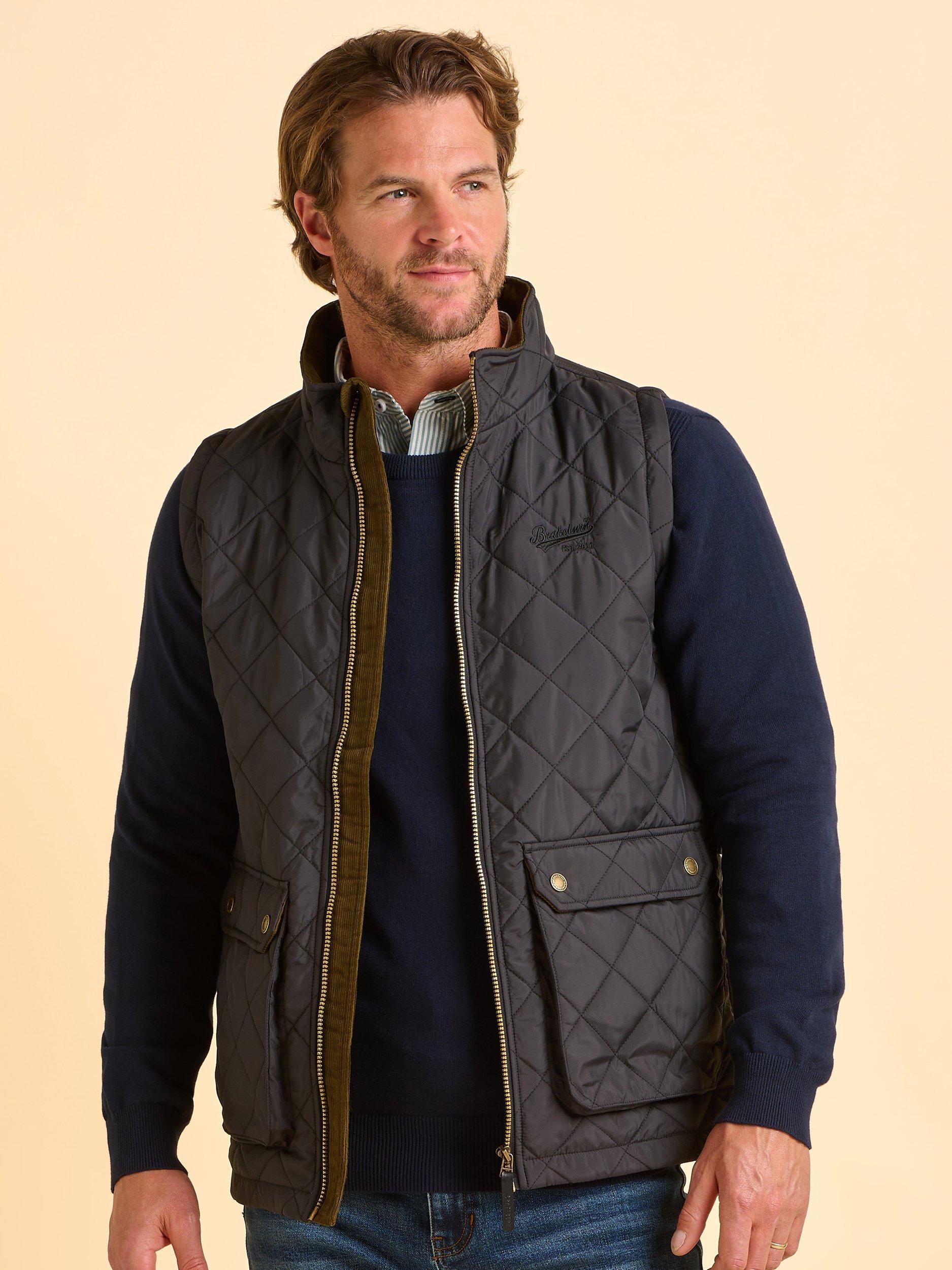 Product image 1 of 6, which shows Brakeburn Oakham Diamond Quilted Gilet, Black, S