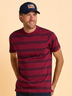 Brakeburn Callender Cotton Regular Fit Short Sleeve Stripe T-Shirt, Red, Red