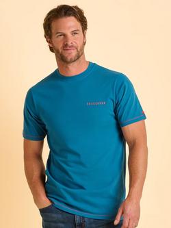 Brakeburn Dinton Cotton Regular Fit Short Sleeve Graphic T-Shirt, Blue, Blue