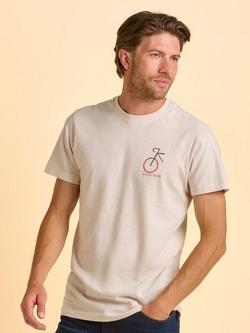 Brakeburn Dunkeld Cotton Regular Fit Short Sleeve Graphic T-Shirt, Cream, Cream