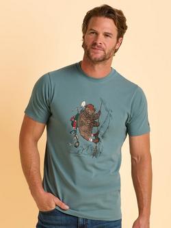 Brakeburn Tatterford Cotton Regular Fit Short Sleeve Graphic T-Shirt, Green, Green