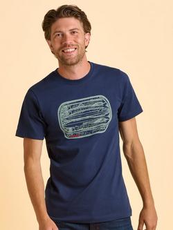 Brakeburn Tamplemore Cotton Regular Fit Short Sleeve Graphic T-Shirt, Blue, Blue