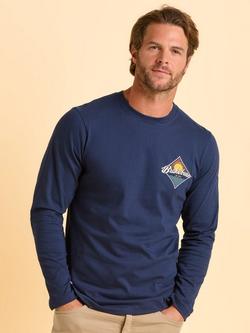 Brakeburn Tasley Cotton Regular Fit Long Sleeve Graphic T-Shirt, Blue/Multi, Blue/Multi