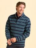 Brakeburn Mudeford Quarter Zip Striped Sweatshirt, Blue