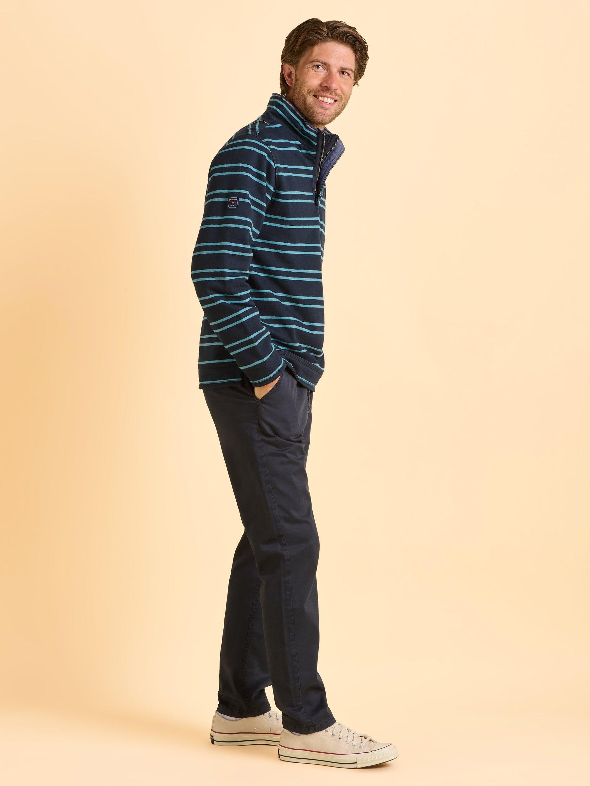 Product image 3 of 6, which shows Brakeburn Mudeford Quarter Zip Striped Sweatshirt, Blue, S