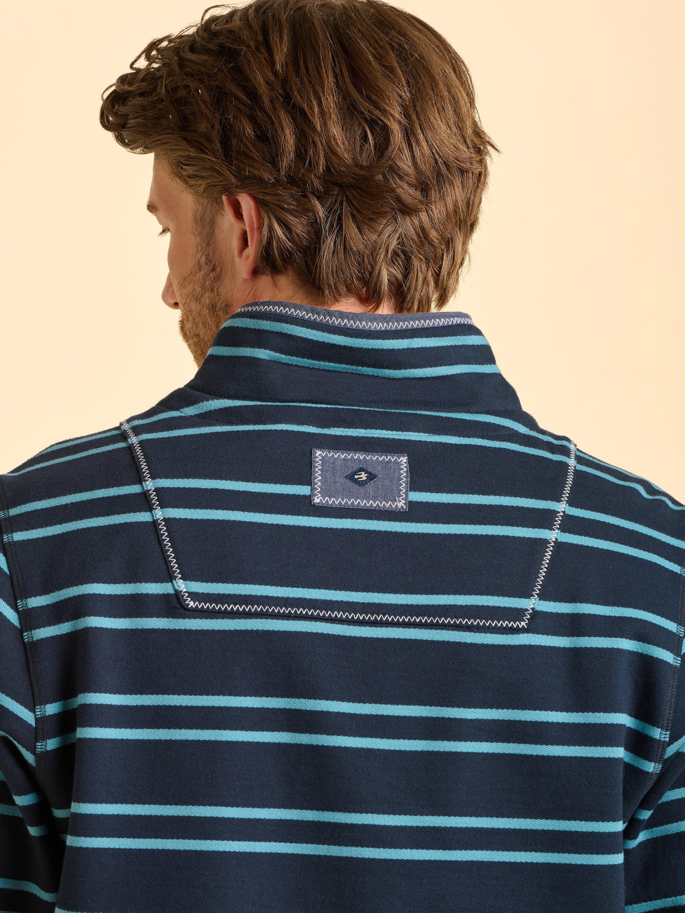 Product image 5 of 6, which shows Brakeburn Mudeford Quarter Zip Striped Sweatshirt, Blue, S