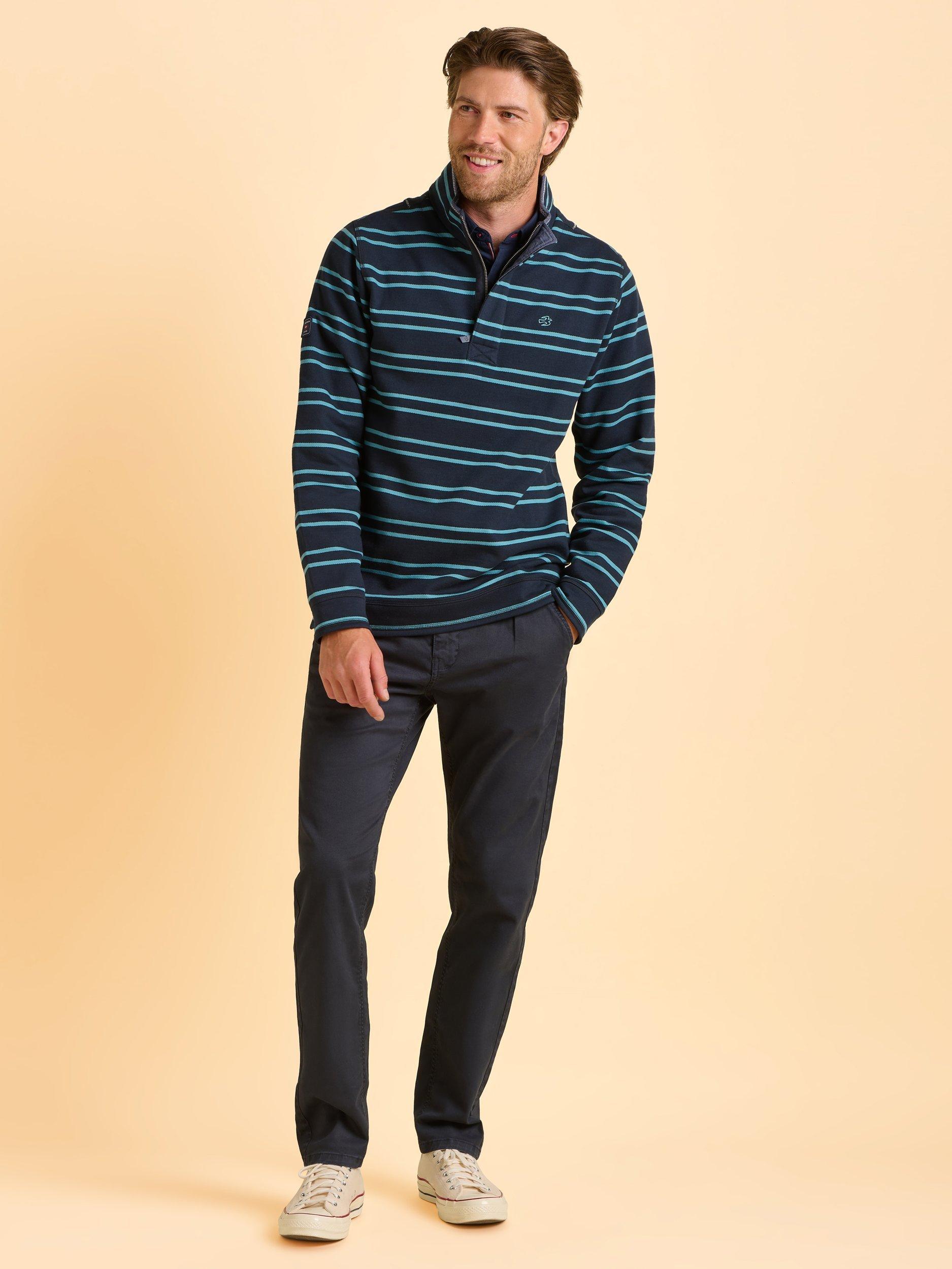 Product image 6 of 6, which shows Brakeburn Mudeford Quarter Zip Striped Sweatshirt, Blue, S