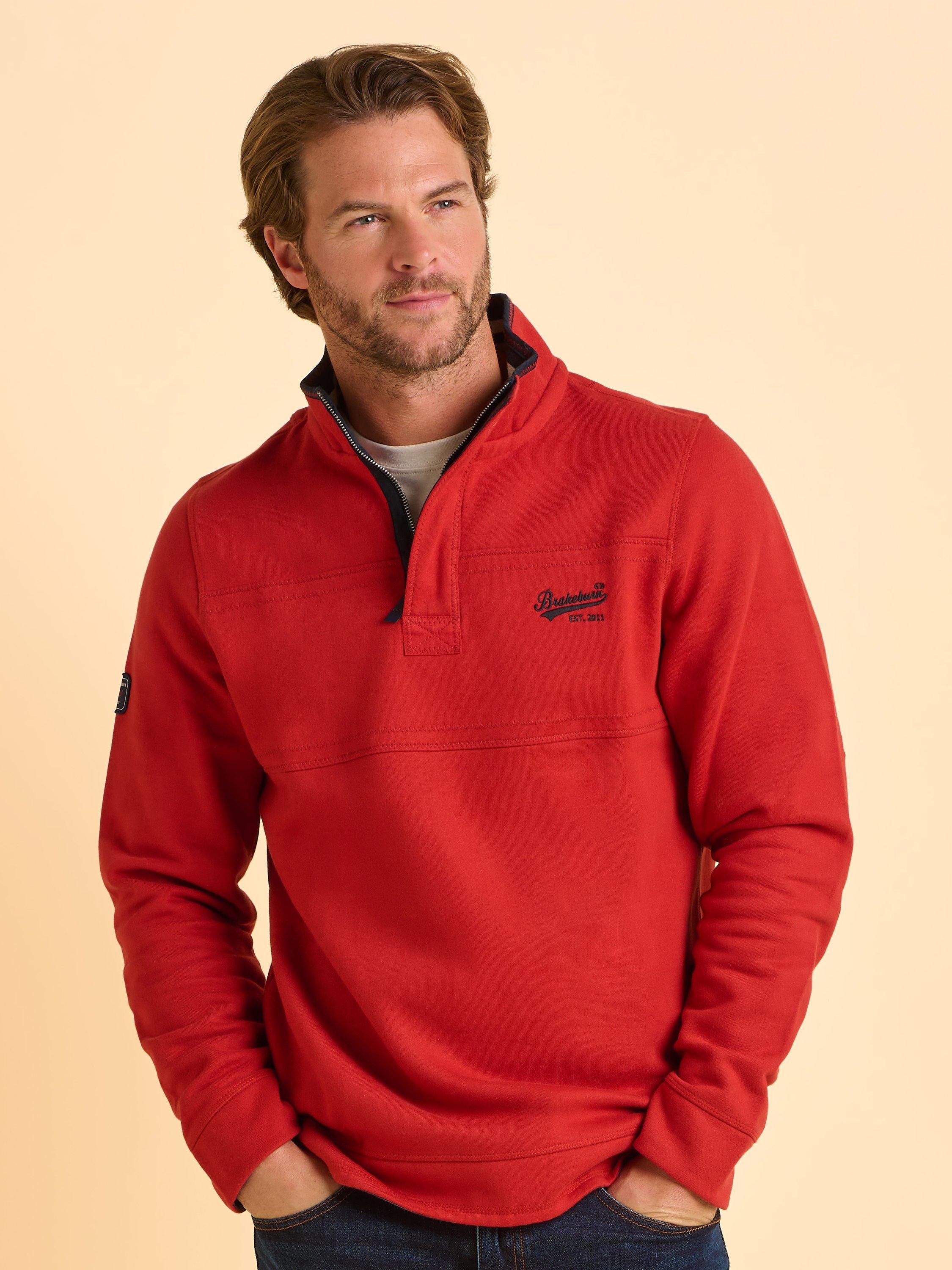 Product image 1 of 5, which shows Brakeburn Worbarrow Quarter Zip Sweatshirt, Red, S