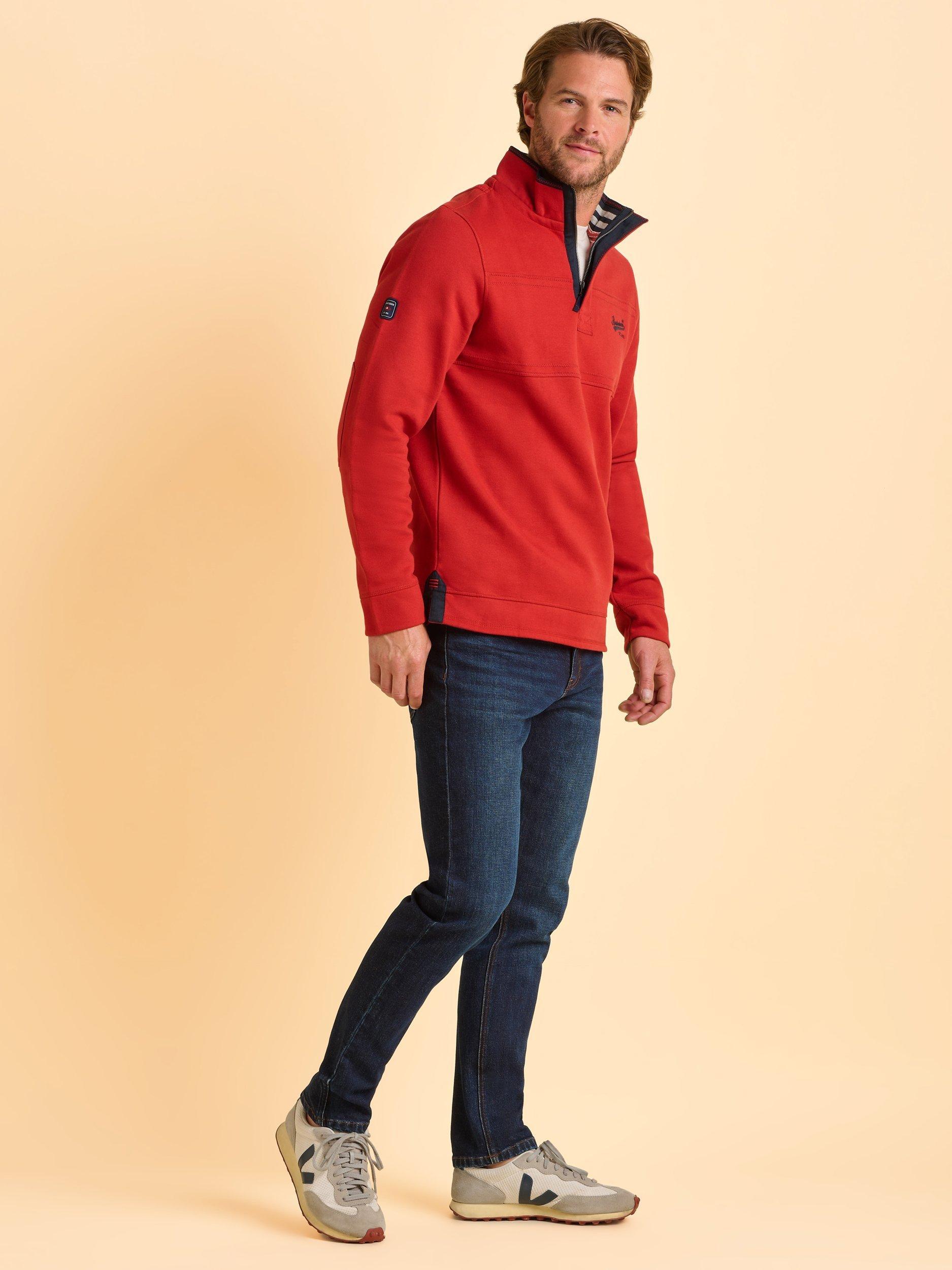Product image 4 of 5, which shows Brakeburn Worbarrow Quarter Zip Sweatshirt, Red, S