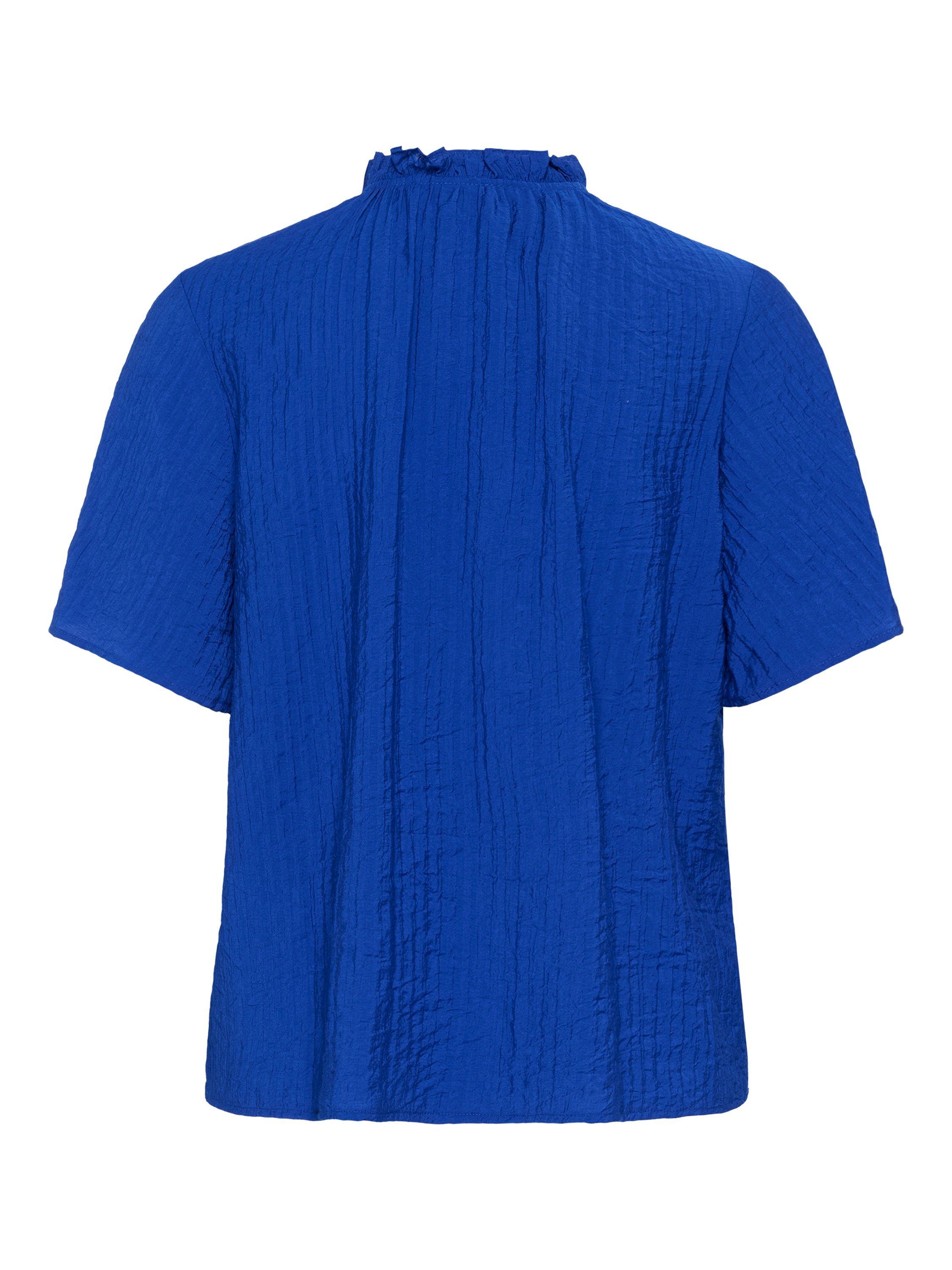 Product image 6 of 6, which shows KAFFE Lianna Short Sleeve Tie Neck Blouse, Mid Blue, 10