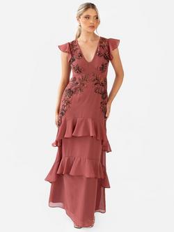 Maya Deluxe V-Neck Embellished Maxi Dress, Copper Rose, Copper Rose