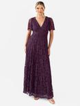 Maya Deluxe Lace Angel Sleeve Maxi Dress, Berry