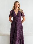 Maya Deluxe Lace Angel Sleeve Maxi Dress, Berry