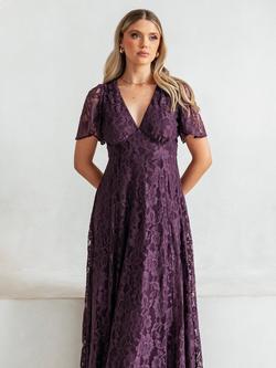 Maya Deluxe Lace Angel Sleeve Maxi Dress, Berry - view 2, Berry