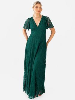 Maya Deluxe Lace Angel Sleeve Maxi Dress, Emerald, Emerald