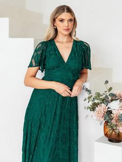 Maya Deluxe Lace Angel Sleeve Maxi Dress, Emerald - view 2, Emerald