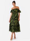 Maya Deluxe Floral Jacquard Bardot Midaxi Dress, Black/Green