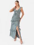 Maya Deluxe Embellished Ruffle Maxi Dress, Misty Green