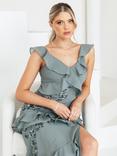 Maya Deluxe Embellished Ruffle Maxi Dress, Misty Green