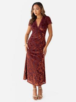 Maya Deluxe Floral Velvet Midi Dress, Copper Rose, Copper Rose
