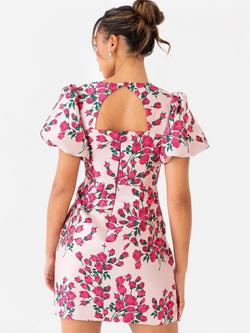 Maya Deluxe Floral Puff Sleeve Mini Dress, Pink Floral - view 2, Pink Floral