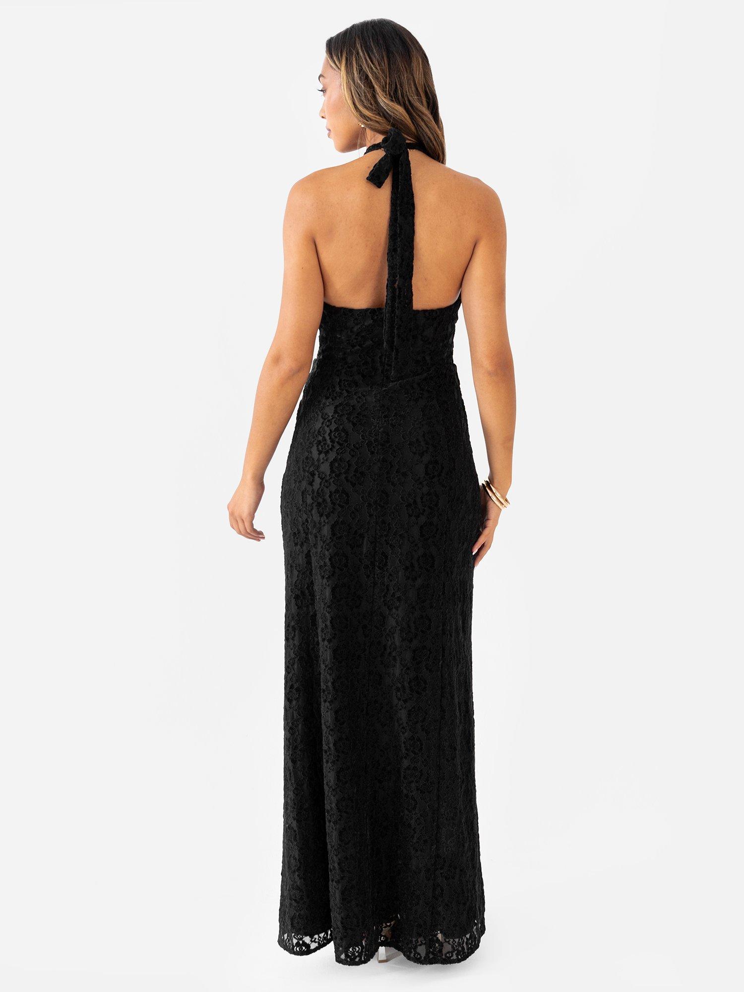 Product image 4 of 6, which shows Maya Deluxe Lace Halterneck Maxi Dress, Black, 6