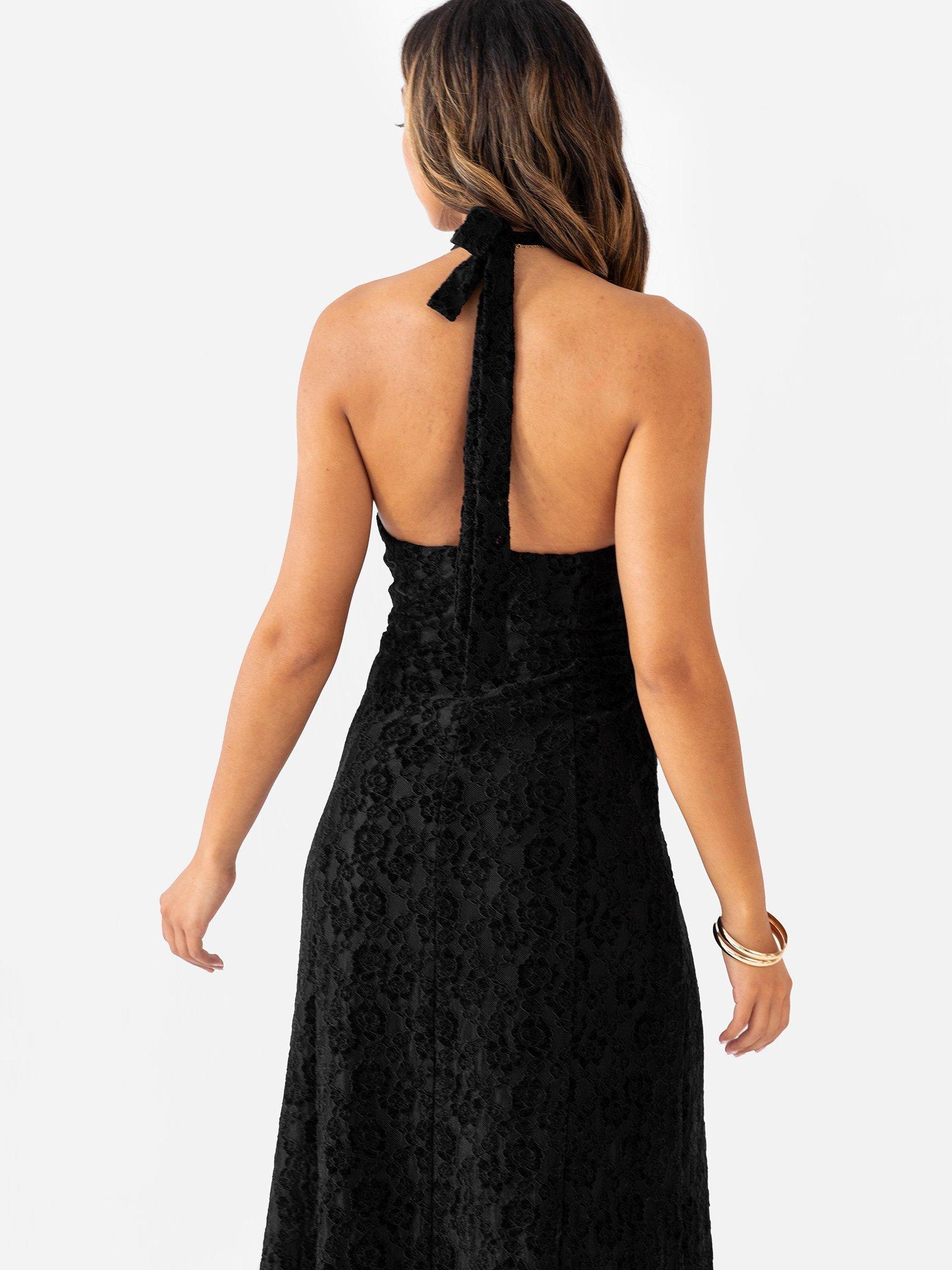 Product image 6 of 6, which shows Maya Deluxe Lace Halterneck Maxi Dress, Black, 6
