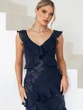 Maya Deluxe Embellished Ruffle Maxi Dress, Navy