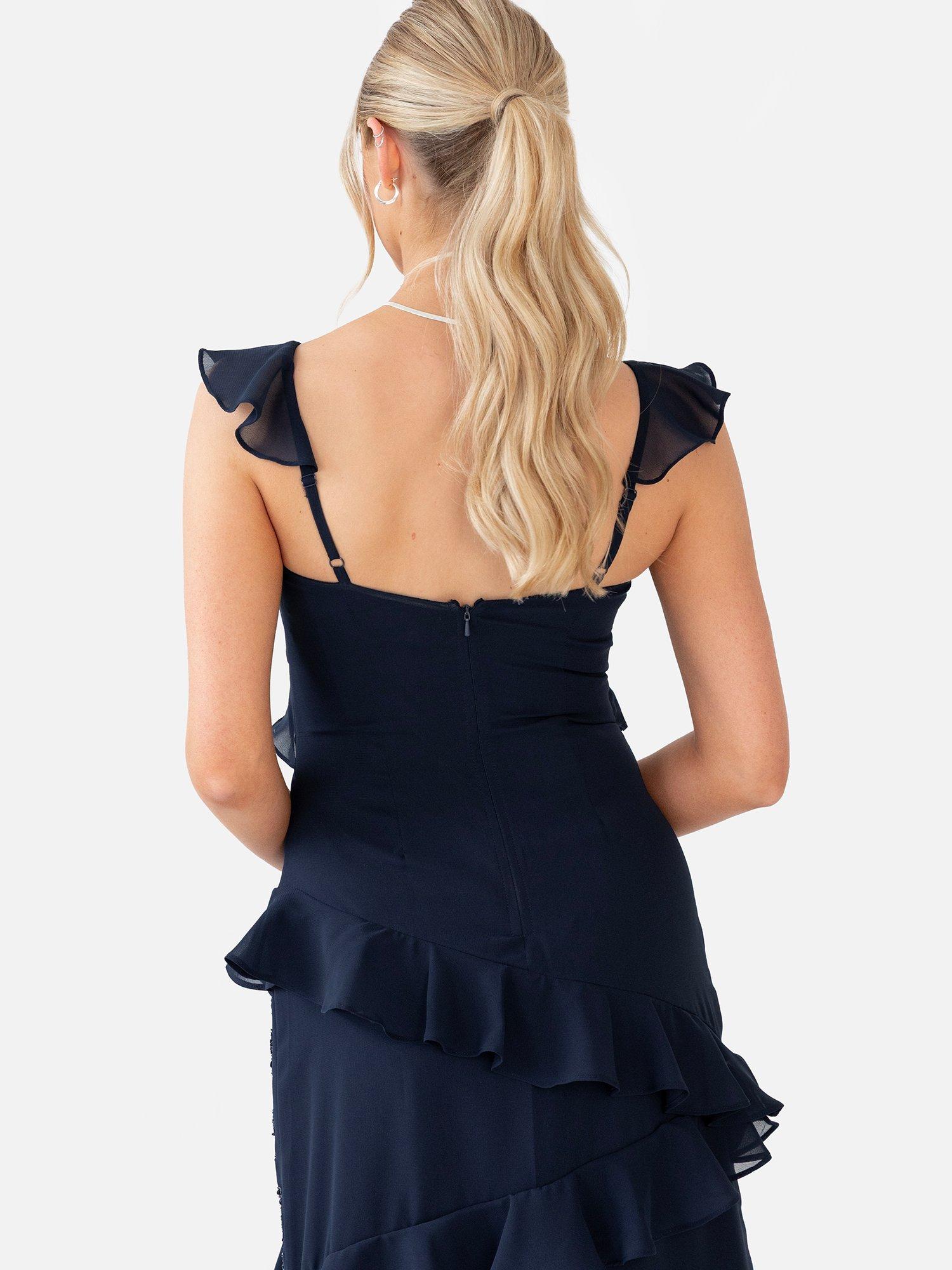 Product image 7 of 7, which shows Maya Deluxe Embellished Ruffle Maxi Dress, Navy, 6
