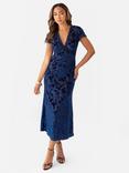 Maya Deluxe Floral Velvet Midi Dress, Navy