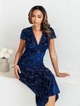 Maya Deluxe Floral Velvet Midi Dress, Navy