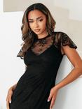 Maya Deluxe Lace Flutter Sleeve Maxi Dress, Black