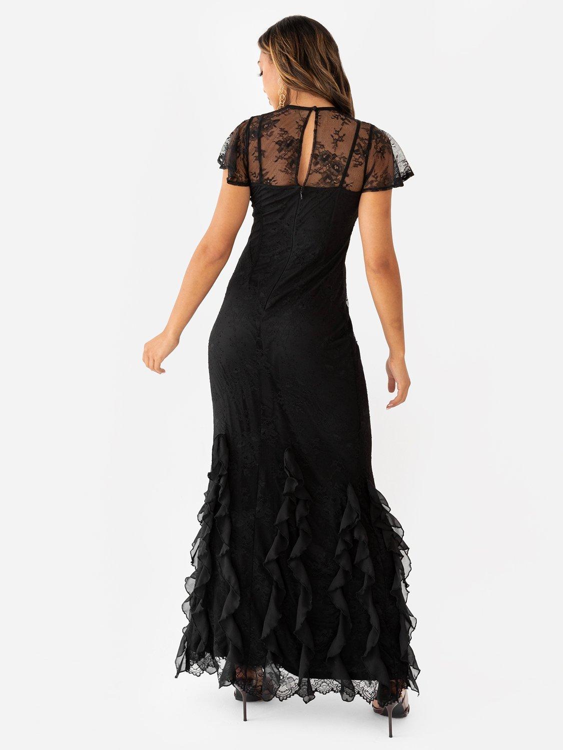 Product image 4 of 6, which shows Maya Deluxe Lace Flutter Sleeve Maxi Dress, Black, 6