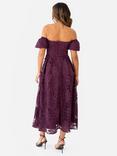 Maya Deluxe Lace Bardot Puff Sleeve Midaxi Dress, Plum