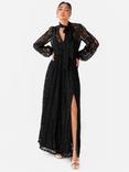 Maya Deluxe Lace Tie Neck Blouson Maxi Dress, Black