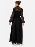 Maya Deluxe Lace Tie Neck Blouson Maxi Dress, Black