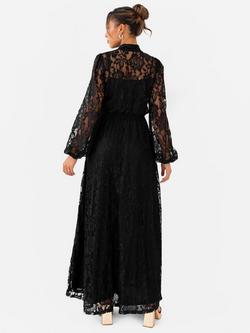 Maya Deluxe Lace Tie Neck Blouson Maxi Dress, Black - view 2, Black