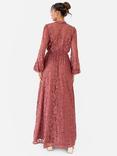 Maya Deluxe Lace Tie Neck Blouson Maxi Dress, Copper Rose