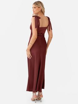 Maya Deluxe Tie Shoulder Lace Trim Midaxi Dress, Chestnut - view 2, Chestnut