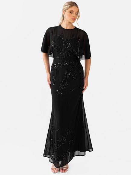 Maya Deluxe Embellished Floral Maxi Dress, Black, Black